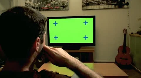 Watching TV - Green screen 5 Stock Footage