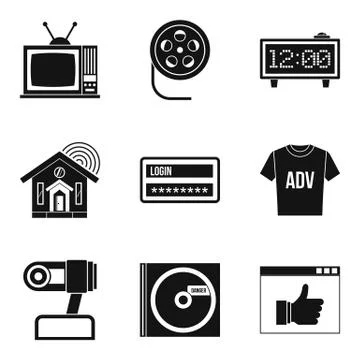 Watching TV icons set, simple style Stock Illustration