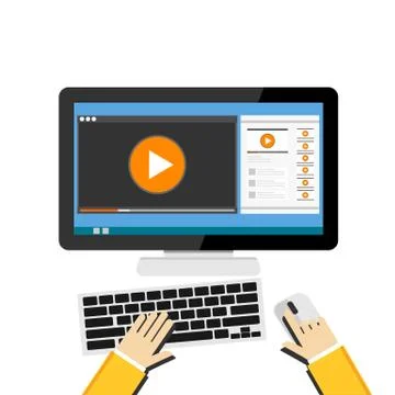 Watching video on computer concept. Streaming online video. Stock Illustration