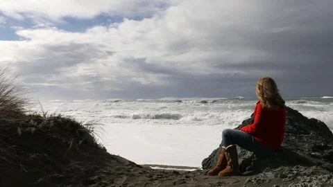 Watching the Waves Stock Footage 73192469