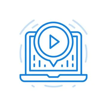 Watching web video vector line icon. Cinematographic film with web player. Stock Illustration