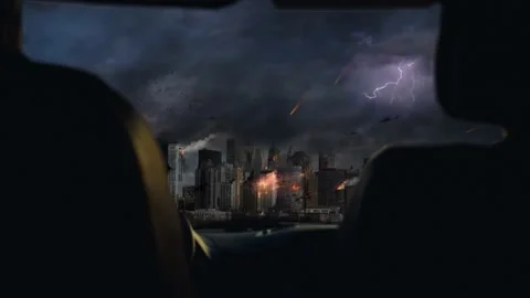 Watching world destruction Armegdon from car  Loopable Stock Footage