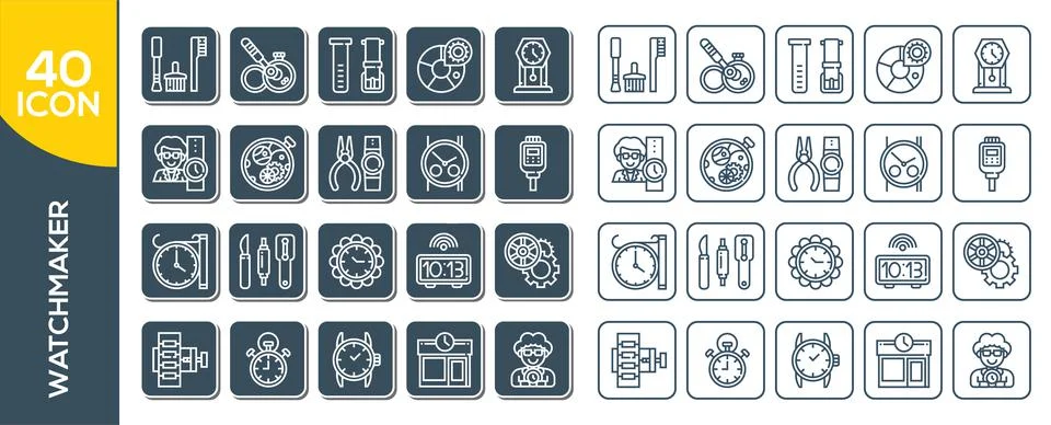 Watchmaker , Thin Line and Pixel Perfect Icons . Outline set of watch repair  Illustrazione stock