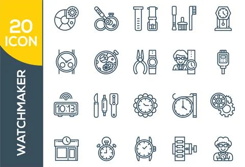Watchmaker , Thin Line and Pixel Perfect Icons . Outline set of watch repair  Stock Illustration