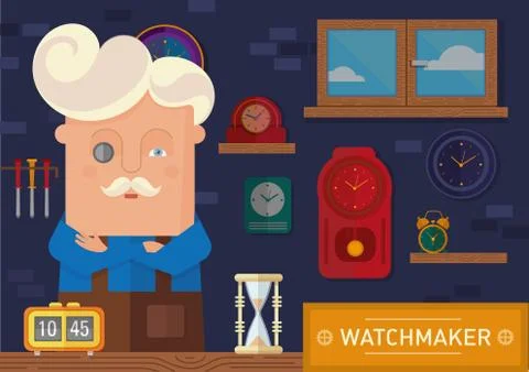 Watchmaker in the workplace Stock Illustration