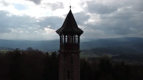 Watchtower in the clouded mountains Stock Footage 161109077