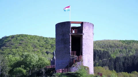 Watchtower of the Esch-sur-Sure Castle. Stock Footage 50329062