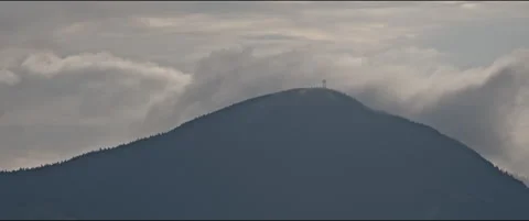Watchtower firetower in mist on mountain Stock Footage 283573857
