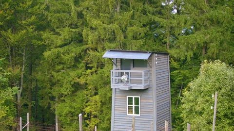 Watchtower of a former concentration camp, now a museum. Stock Footage 299035925
