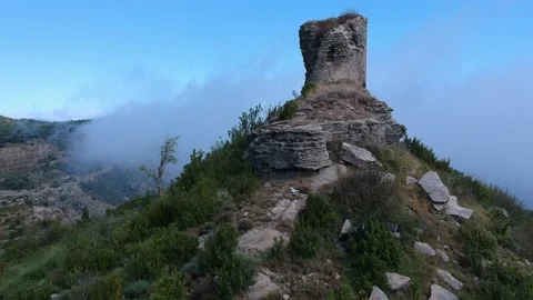 Watchtower on the mountain. Aerial view Stock Footage 146579489