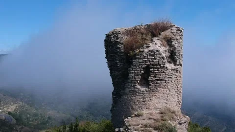 Watchtower on the mountain. Aerial view Stock Footage 146579490