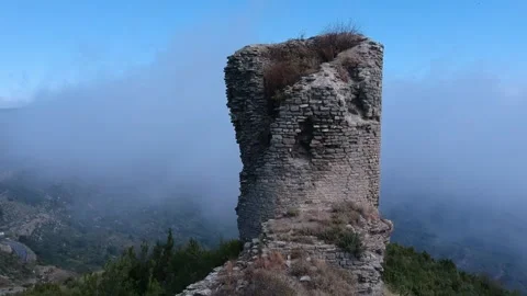 Watchtower on the mountain. Aerial view Stock Footage 146579491