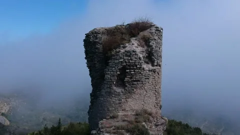 Watchtower on the mountain. Aerial view Stock Footage 146579507