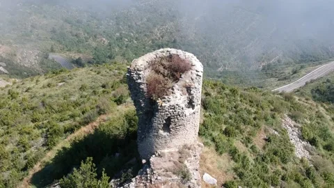 Watchtower on the mountain. Aerial view Stock Footage 146579508