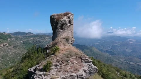 Watchtower on the mountain. Aerial view Stock Footage 146579518