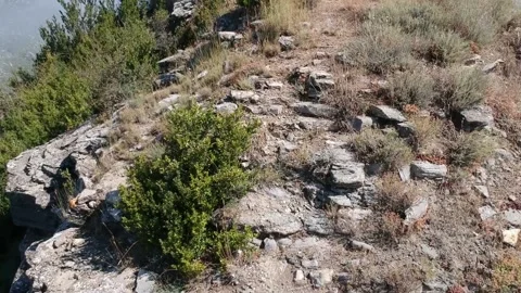 Watchtower on the mountain. Aerial view Stock Footage 146579519