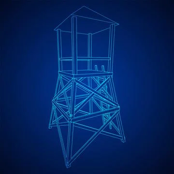 Watchtower or observation tower for hunters. Wireframe low poly mesh Ilustración de archivo