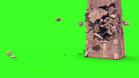 Watchtower Prison Tower Crash Explosion Down Green Screen Destruction 3D Rend Stock Footage 83534174