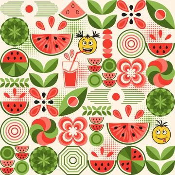 Watemelon pattern in simple geometric style. Stock Illustration