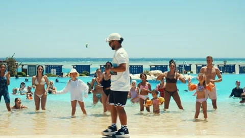Water aerobics classes in the Gravity Aqua park Hotel pool. Видео 341274257