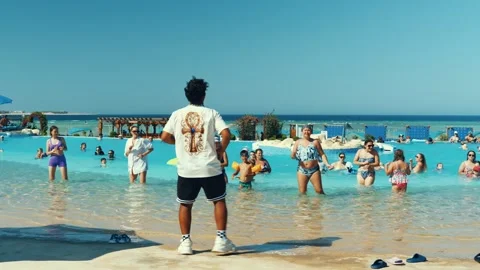 Water aerobics classes in the Gravity Aqua park Hotel pool. Stock Footage 341274507