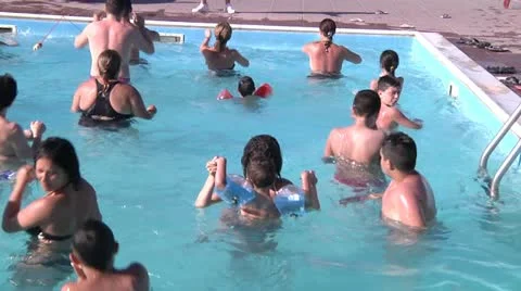 Water aerobics in pool. Video stock 11516356