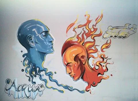 Water against fire (two faces) Stock Photos