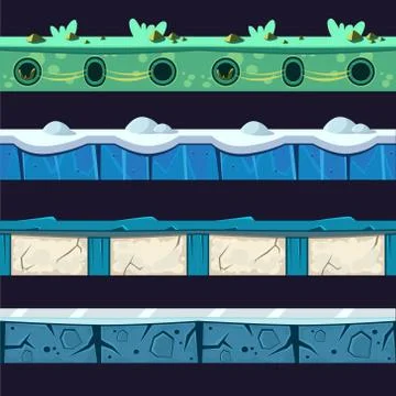 Water And Ice Platformer Level Floor Design Set Stock Illustration