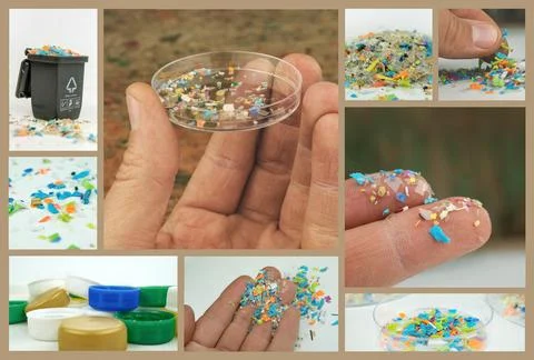 Water and plastic pollution with microplastics. 스톡 사진