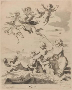 Water; Aqua; The four elements. Playing putti in the water and a group of ... Stock Photos
