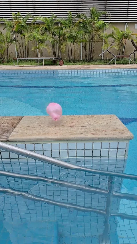 Water balloon falling on the edge of the pool and deforming with original s.. Stock Footage 332312794