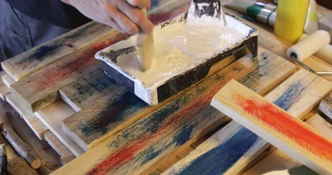 Water based Acrylic paint diluted in plastic pot Stock Footage 328988962