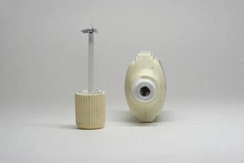 Water-based white text correction fluid. old open plastic bottle at its rib.. Stock Photos