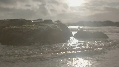 Water on the beach at sunrise Stock Footage 74070236