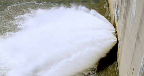 Water being released from outlet at high velocity in slow motion (Hoover Dam) Stock Footage 294287615