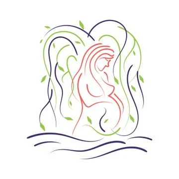 Water birth logo design vector woman and nature symbol illustration Stock Illustration