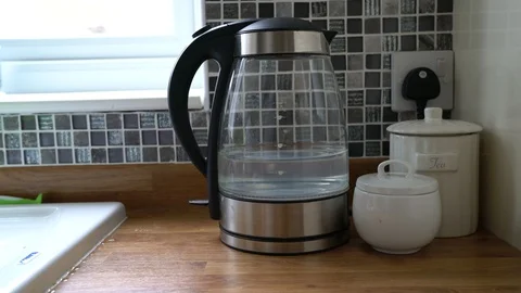 Water Boiling With Bubbles In Electric Kettle, 4K, kitchen Stock Footage