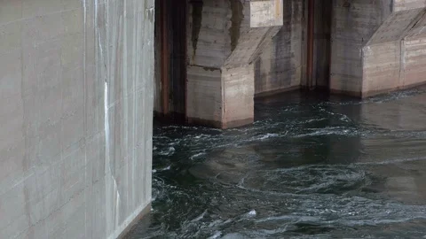 Water boiling at hydropower plant locks Stock-Footage 128642743