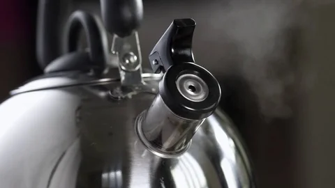 Water boiling in the kettle whistling Stock Footage 79447723