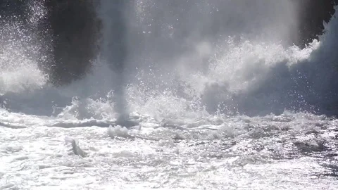 Water boiling in spillway under old hydropower plant Stock Footage 76641316