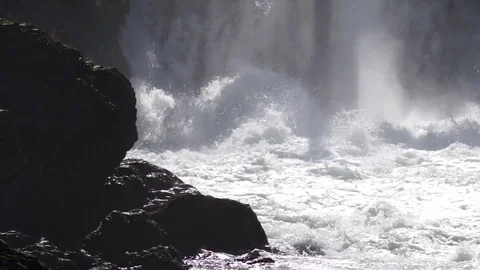 Water boiling in spillway under old hydropower plant Stock Footage 76641367