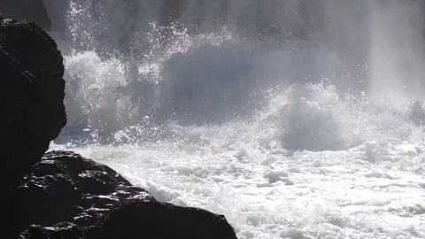 Water boiling in spillway under old hydropower plant Stock Footage 76641619
