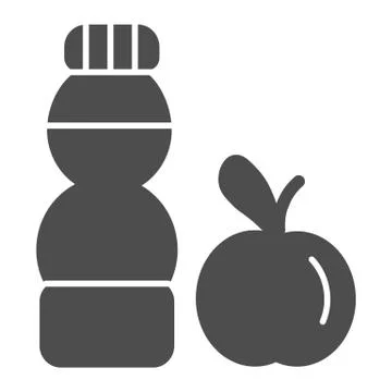 Water bottle and apple solid icon. Healthy lifestyle fitness symbol illustration Stock Illustration