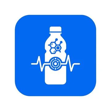 Water bottle with blue molecules and heart pulse for health. Stock Illustration