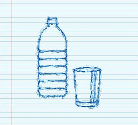 Water bottle on dark background. Package design. Container. sketch icon. Vector Illustrazione stock