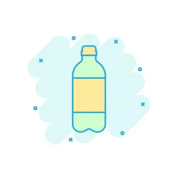 Water bottle icon in comic style. Plastic soda bottle vector cartoon illustra Stock Illustration