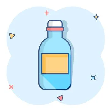 Water bottle icon in comic style. Plastic soda bottle vector cartoon illustra Stock Illustration