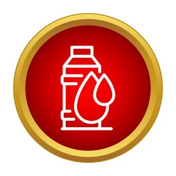 Water bottle icon with liquid drops in red circle 스톡 일러스트