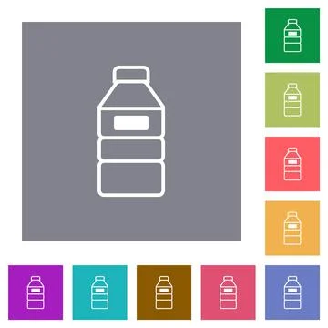 Water bottle with label square flat icons 스톡 일러스트