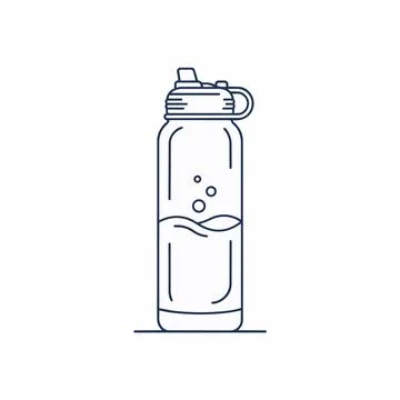 Water bottle line icon, refillable plastic hydration container Silhouette Stock Illustration